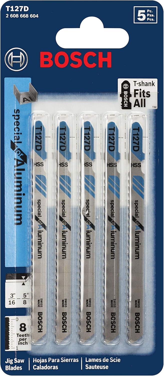 imageBosch T118GFS 5Piece 314 in 36 TPI Basic for Stainless Steel TShank Jig Saw BladesAluminium