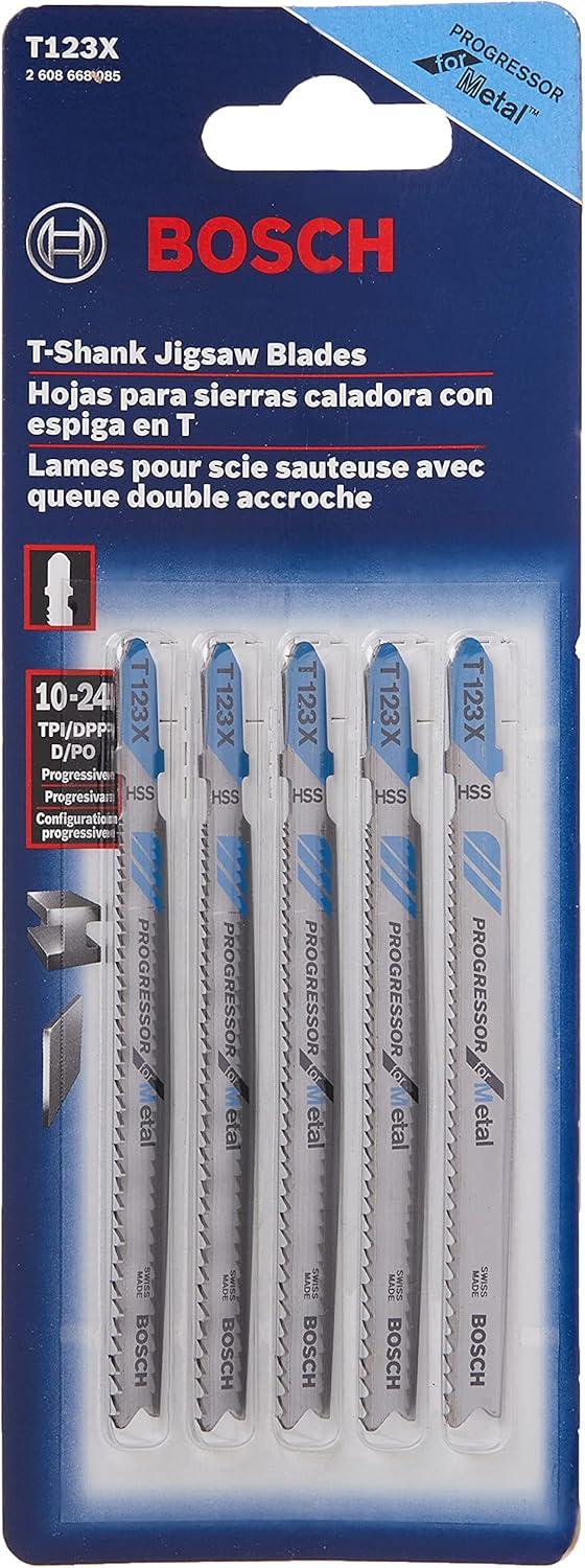 imageBosch T118GFS 5Piece 314 in 36 TPI Basic for Stainless Steel TShank Jig Saw BladesFast Cuts Long Life for Metal