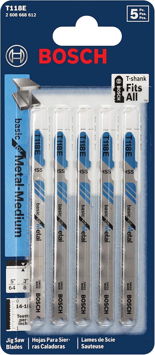 imageBosch T118GFS 5Piece 314 in 36 TPI Basic for Stainless Steel TShank Jig Saw BladesStraight Cuts for Metal
