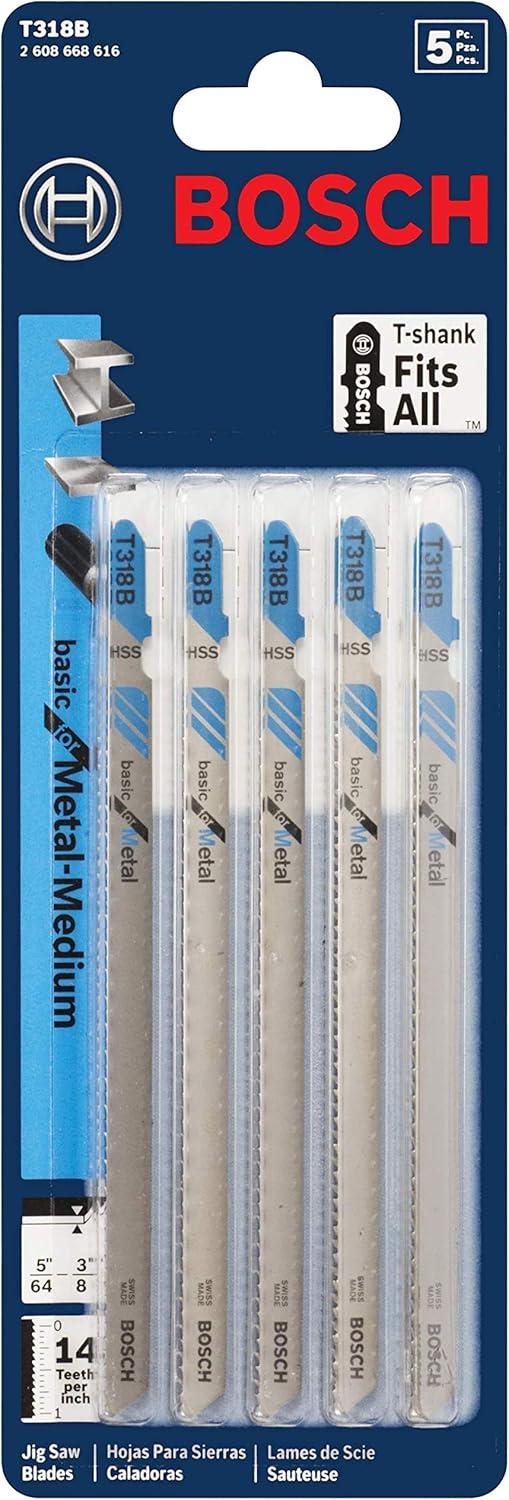 imageBosch T118GFS 5Piece 314 in 36 TPI Basic for Stainless Steel TShank Jig Saw BladesStraight Cuts for Metal