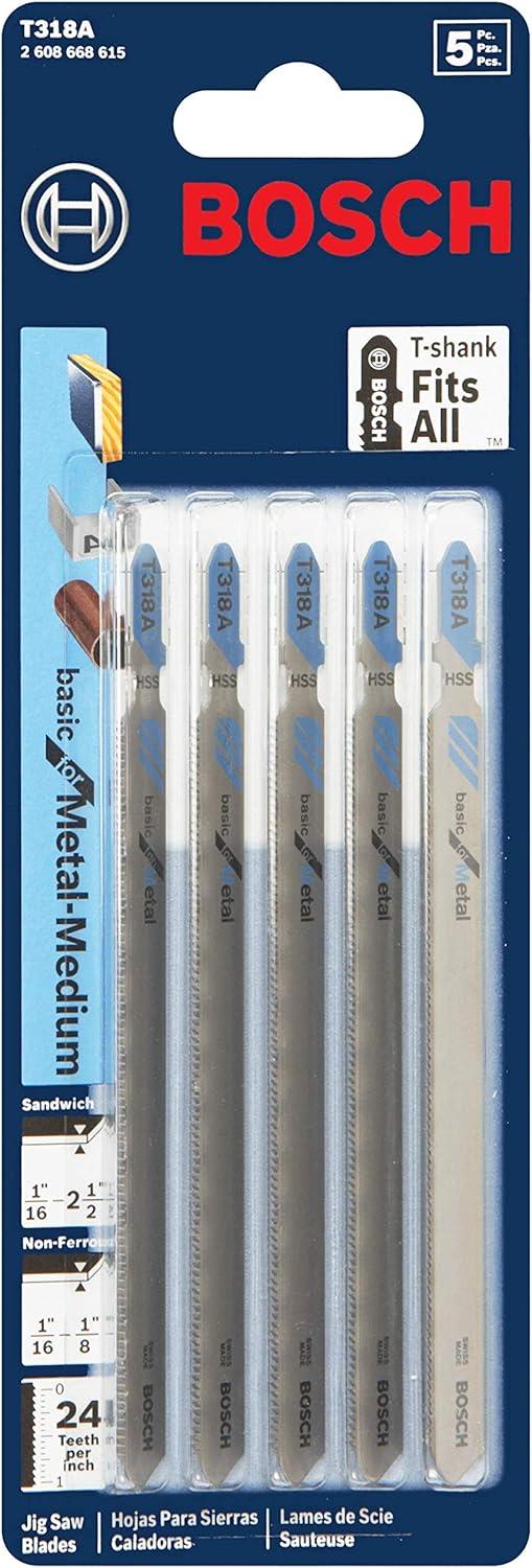 imageBosch T118GFS 5Piece 314 in 36 TPI Basic for Stainless Steel TShank Jig Saw BladesStraight Cuts for Metal