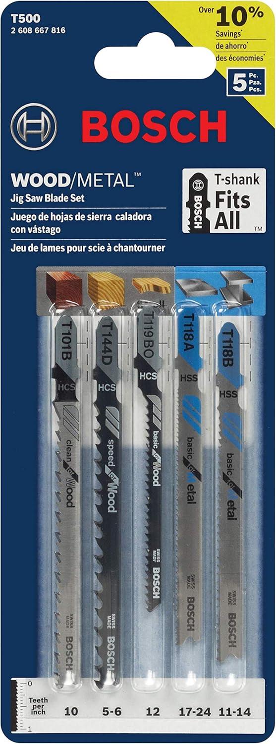 imageBosch T500 5 pc TShank Jig Saw Blade Set for Wood and Metal10Pack