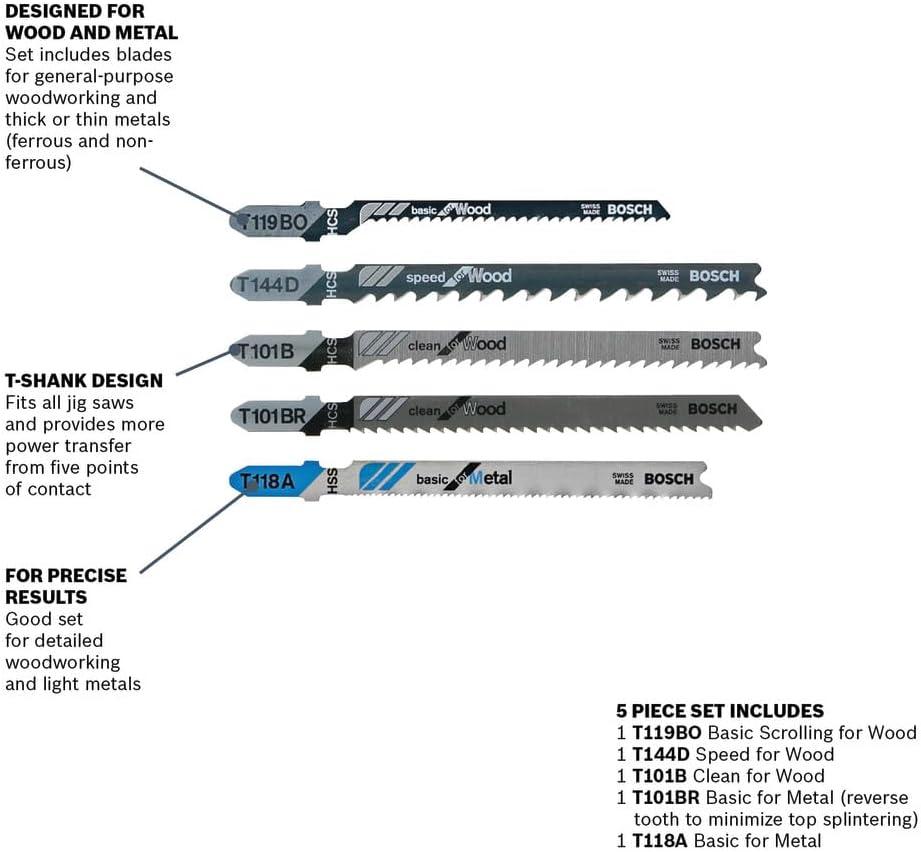 imageBosch T501 5 pc TShank Jig Saw Blade Set for Wood and Metal