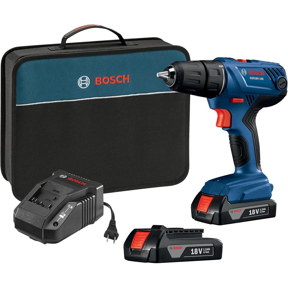 imageBOSCH 18V Compact 12 DrillDriver Kit with 2 15 Ah Slim Pack Batteries GSR18V190B22