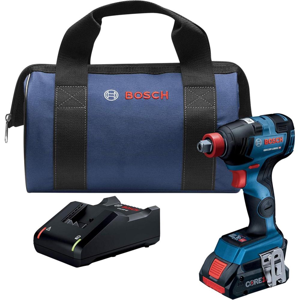 imageBOSCH GDX18V1800CB15 18V EC Brushless ConnectedReady 14 In and 12 In TwoInOne BitSocket Impact Driver Kit with 1 CORE18V 40 Ah Compact BatteryGeneration 2