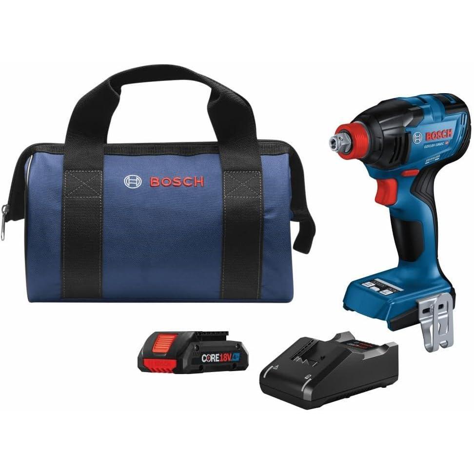 imageBOSCH GDX18V1860CB15 18V ConnectedReady TwoInOne 14 In and 12 In BitSocket Impact DriverWrench Kit with 1 CORE18V 4 Ah Advanced Power Batteryw 18V 4 Ah Battery