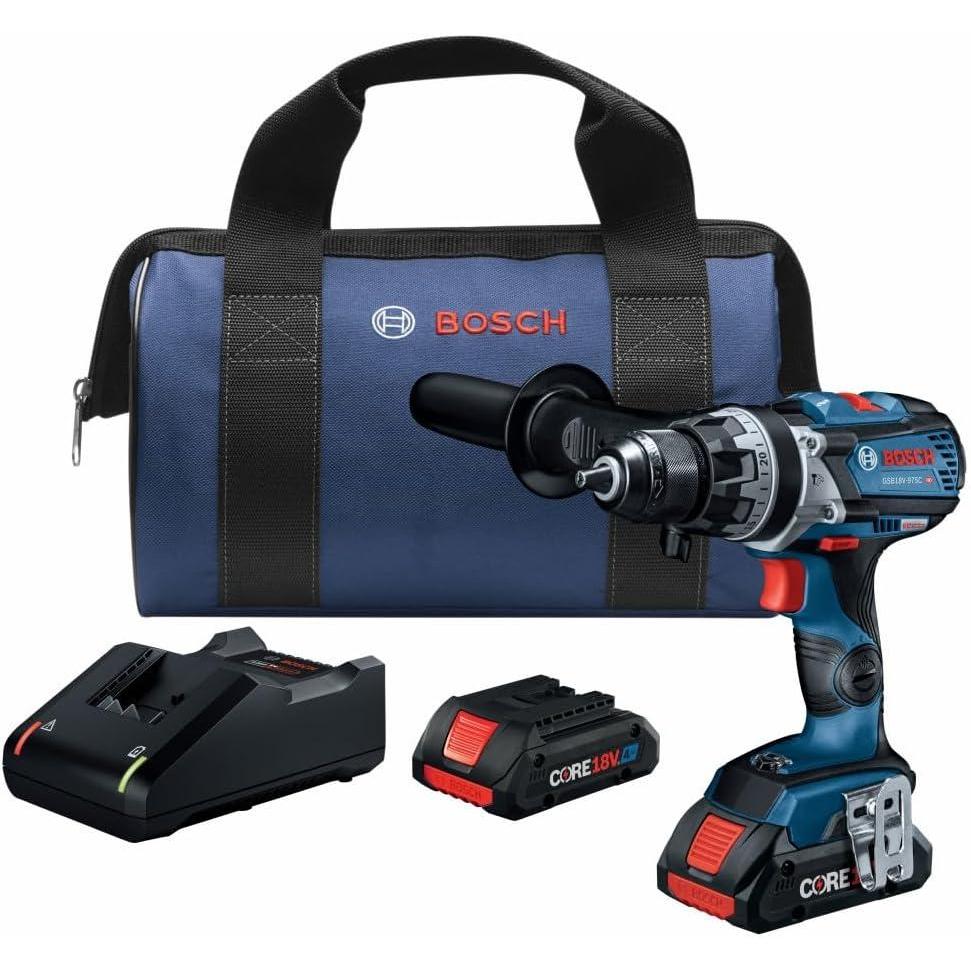 imageBOSCH GSB18V975CB25 18V Brushless ConnectedReady 12 In Hammer DrillDriver Kit with 2 CORE18V 4 Ah Advanced Power Batteriesw 2 18V 4 Ah Batteries
