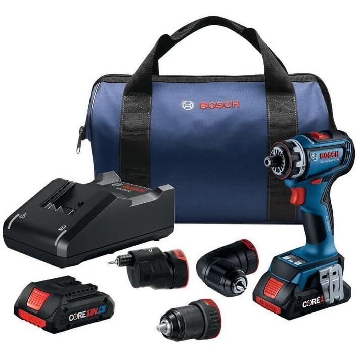 imageBOSCH GSR18V800FCB24 18V DrillDriver with 5In1 Flexiclick System and 1 CORE18V 4 Ah Advanced Power BatteryFlexiclick System  18V Battery