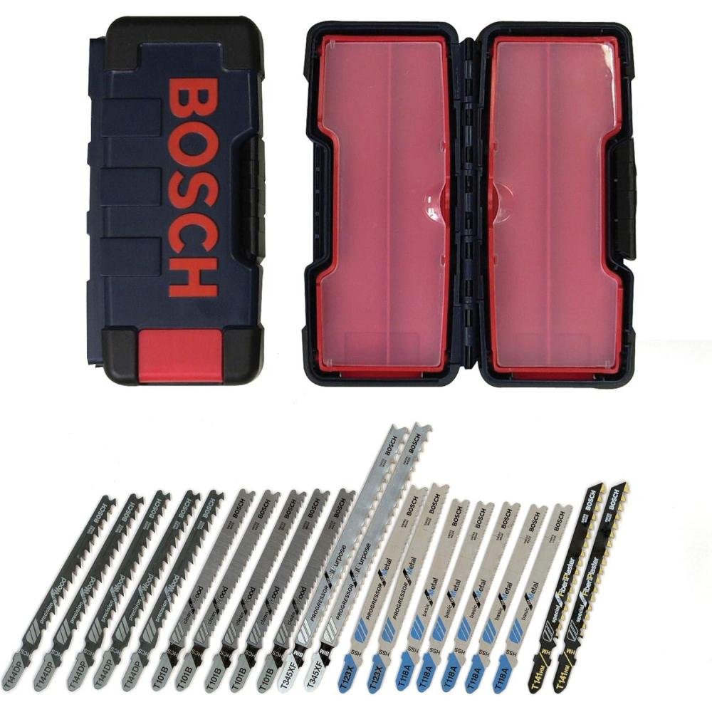 imageBOSCH TShank Jig Saw Blade Set 21 Pieces 358 514 524 TPI In Brute Tough Case For Wood Metal All PurposeMultiMaterial And Fiber Plaster