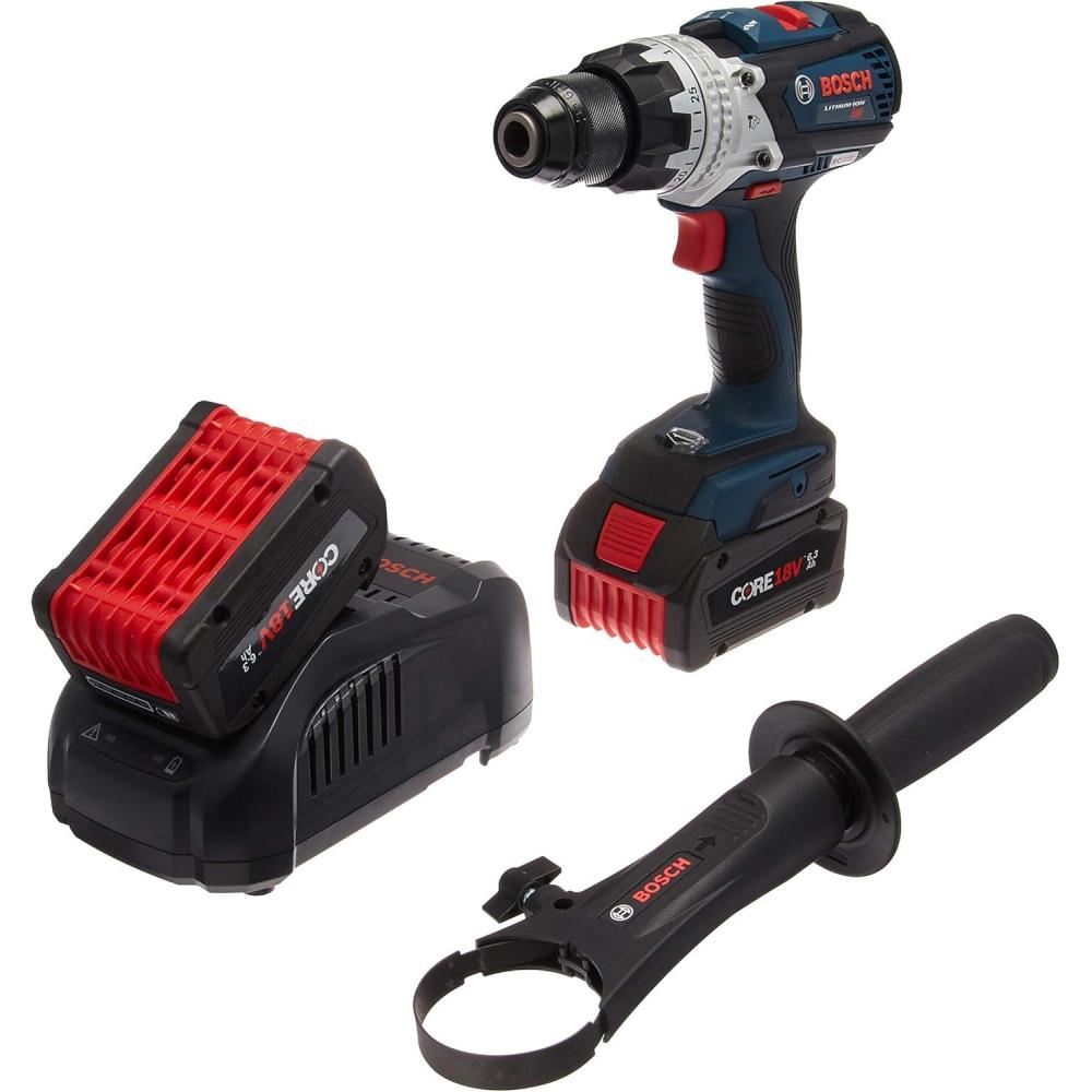 imageBosch CORE18V Brushless Brute Tough Hammer DrillDriver with Two 63Ah Batteries HDH183B24