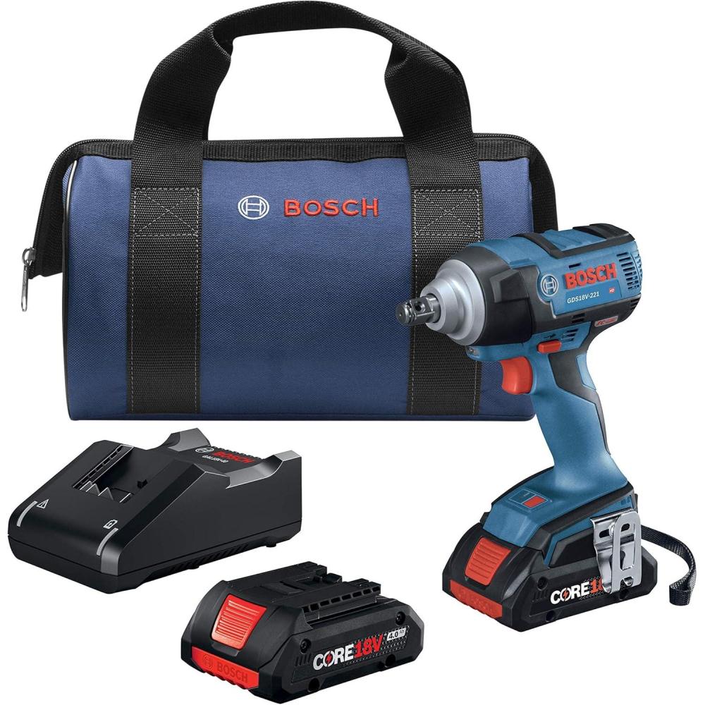 imageBosch GDS18V221B25 18V EC Brushless 12 In Impact Wrench Kit with 2 CORE18V 40 Ah Compact Batteriesw 2 18V 4 Ah Batteries