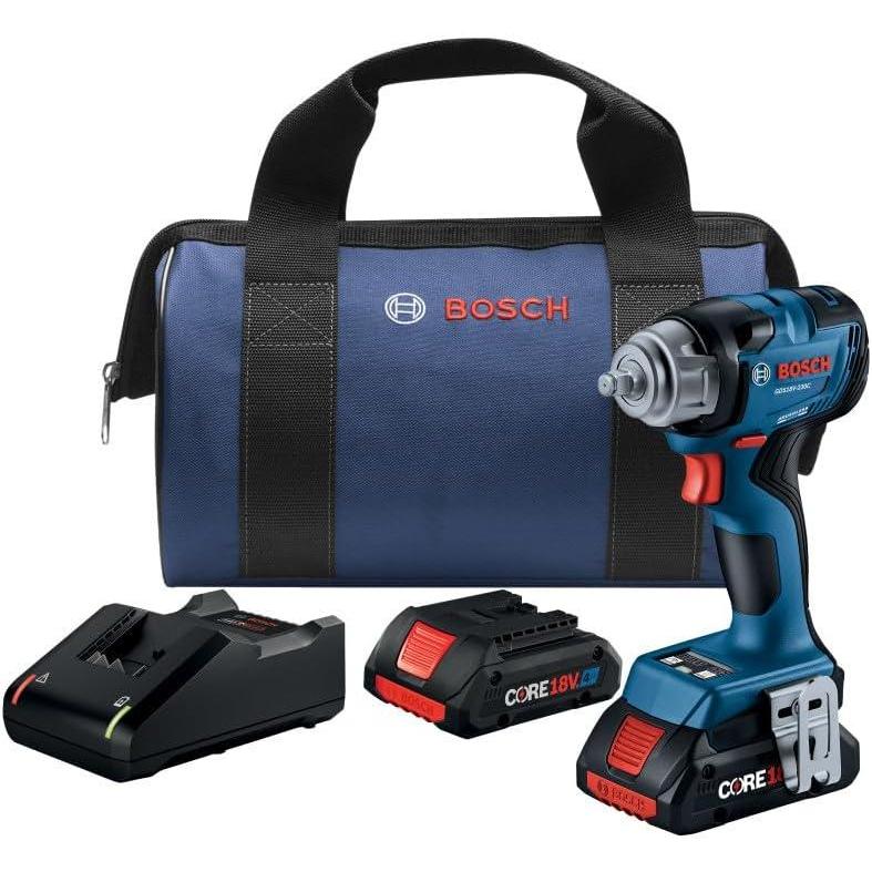 imageBosch GDS18V230CB24 18V 38 In Impact Wrench with Friction Ring with 2 CORE18V 4 Ah Advanced Power Batteries