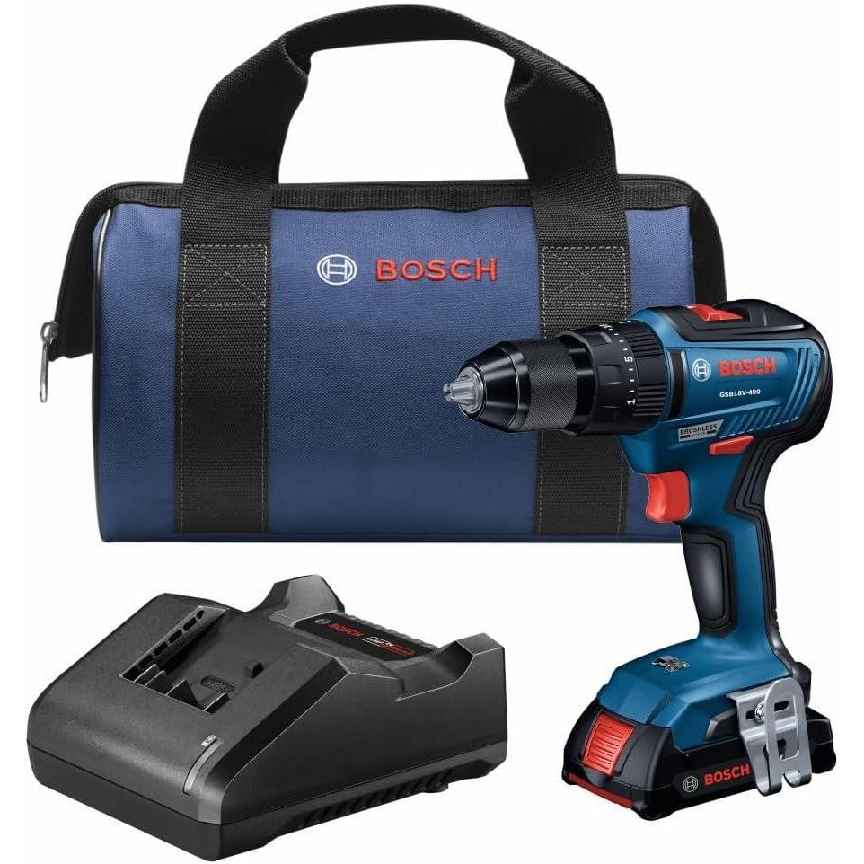 imageBosch GSB18V490B12 18V EC Brushless 12 In Hammer DrillDriver Kit with 1 2 Ah Standard Power BatteryIndustrial
