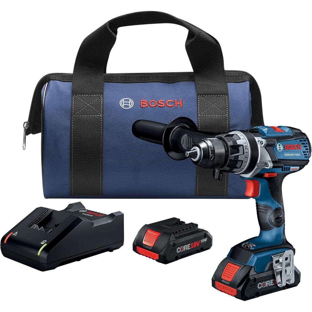 imageBosch GSR18V755CB25 18V EC Brushless ConnectedReady Brute Tough 12 In DrillDriver Kit with 2 CORE18V 40 Ah Compact Batteries
