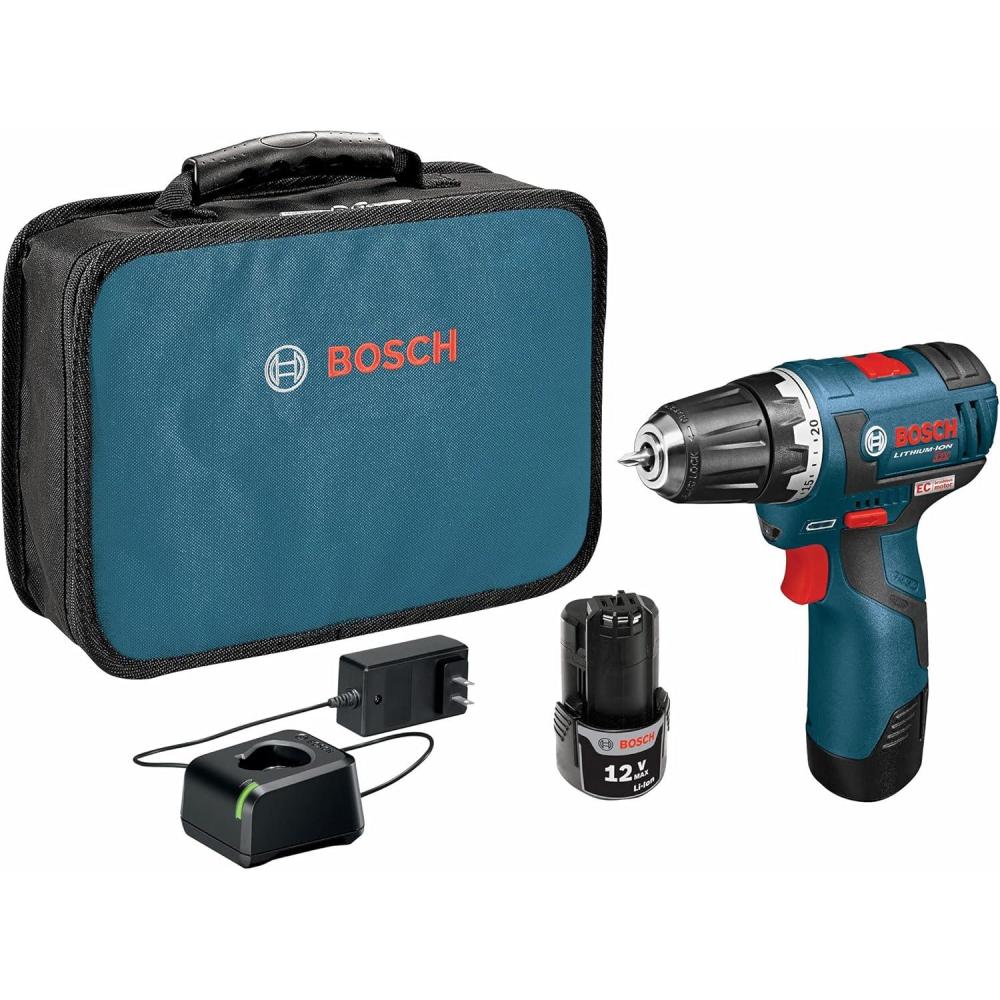 imageBosch PS3202 Cordless Drill Driver  12V Brushless Compact Drill with 2 Lithium Ion Batteries Charger amp Soft Carrying Case