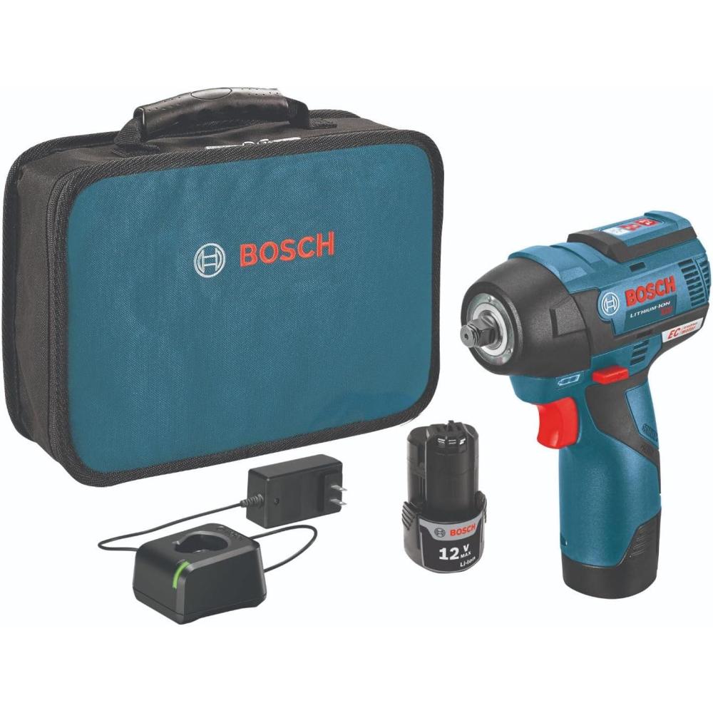 imageBosch PS8202 12V Max EC Brushless 38 In Impact Wrench Kit Compact Lightweight 85 FtLbs Max Torque Two Speed Settings LED Light Ring Includes Batteries Charger Belt Clip Carrying Bag2Battery Kit