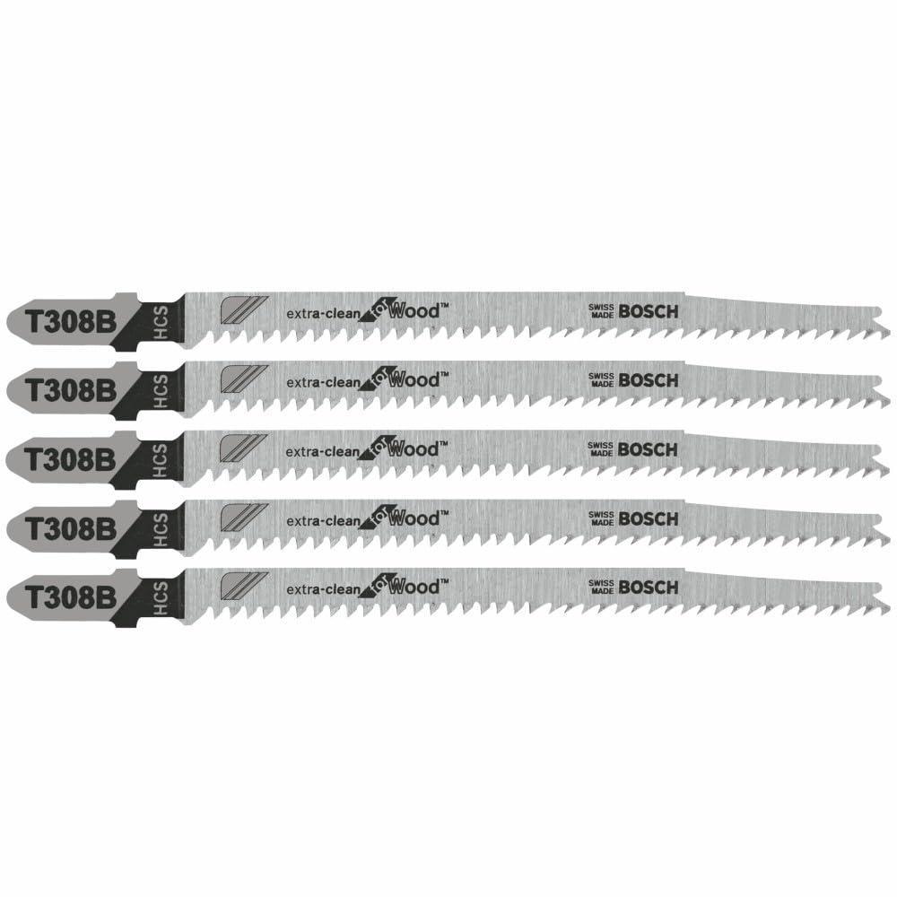 imageBosch T308B 5 pc 458 in 12 TPI Extra Clean for Wood TShank Jig Saw Blades412 12 TPI  5 pcs