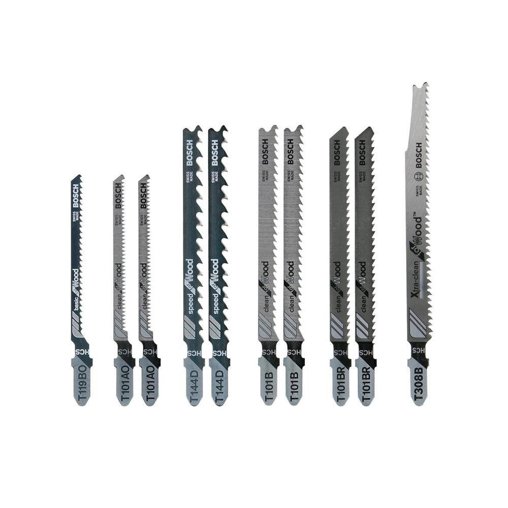 imageBosch TShank Jig Saw Blade Set 10 Pieces 314 458 620 TPI In Robust Case For WoodOne Size