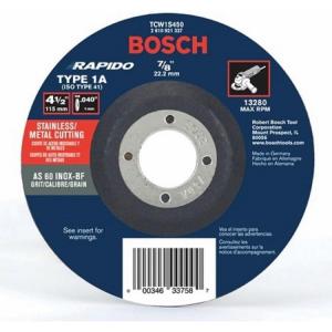 BOSCH 4-1/2 in. x .040 in. and 7/8 in. Arbor Type 1 60 Grit Fast, Thin Metal/Stainless Cutting Abrasive Wheel for Angle Grinder, Pack of 25 (TCW1S450)