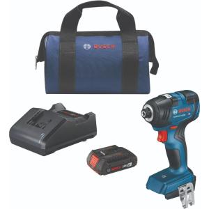 BOSCH GDR18V-1800B12 18V Cordless Brushless 1/4 In. Hex Impact Driver Kit with (1) 2 Ah Standard Power Battery, 18V Charger, and Storage Bag(w/ 18V 2 Ah Battery)