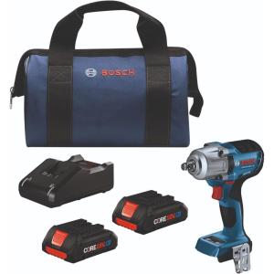 BOSCH GDS18V-330PCN 18V Brushless 1/2 In. Mid-Torque Impact Wrench with Pin Detent (Bare Tool)(w/ (2) 18V 4 Ah Batteries)