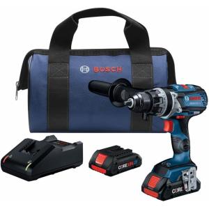 BOSCH GSB18V-975CB25 18V Brushless Connected-Ready 1/2 In. Hammer Drill/Driver Kit with (2) CORE18V® 4 Ah Advanced Power Batteries(w/ (2) 18V 4 Ah Batteries)