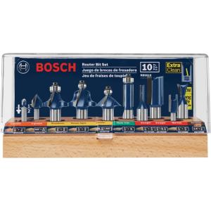 BOSCH RBS010 10-Piece 1/2 in. and 1/4 in. Shank Carbide-Tipped All-Purpose Professional Router Bits Assorted Set with Case for Applications in Straight, Trimming, Decorative Edging, Dovetail Joinery(Assorted)