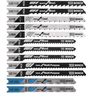 BOSCH U12BC 12-Piece U-Shank Jigsaw Blade Assorted Set Ideal for Thin-Metal Cutting and Wood Applications