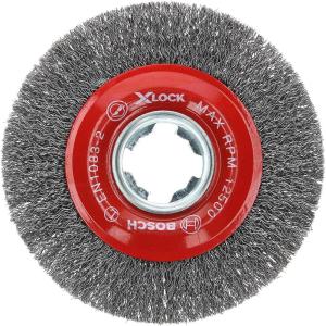 BOSCH WBX418 4-1/2 In. X-LOCK Arbor Tempered Steel Crimped Wire Wheel For Applications in De-burring, Removing Oxides, Flash Removal, Edge Blending(Tempered Steel Wire Wheel)