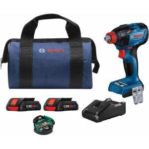 Bosch GDX18V-1860CB25 18V Connected-Ready Two-In-One 1/4 In. and 1/2 In. Bit/Socket Impact Driver/Wrench Kit with (2) CORE18V® 4 Ah Advanced Power Batteries and (1) Connectivity Module