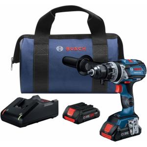 Bosch GSB18V-755CB25 18V EC Brushless Connected-Ready Brute Tough 1/2 In. Hammer Drill/Driver Kit with (2) CORE18V Batteries(w/ (2) 18V 4 Ah Batteries)