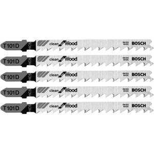 Bosch T101D 5 pc. 4 in. 6 TPI Clean for Wood T-Shank Jig Saw Blades(Classic)