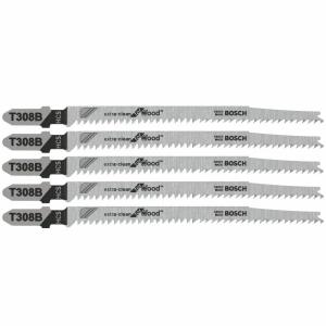 Bosch T308B 5 pc. 4-5/8 in. 12 TPI Extra Clean for Wood T-Shank Jig Saw Blades(4-1/2” 12 TPI – 5 pcs)