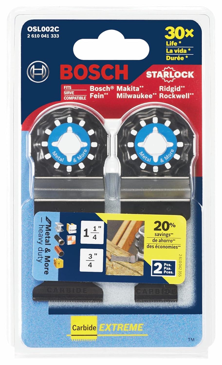 imageBOSCH 114 Inch OSL114C3 Starlock Carbide Plunge Cut Blade 3Pack Professional Oscillating MultiTool Accessory with 3D Fit Interface 30X Longer Life Compatible with OIS Tools114 In 34 In
