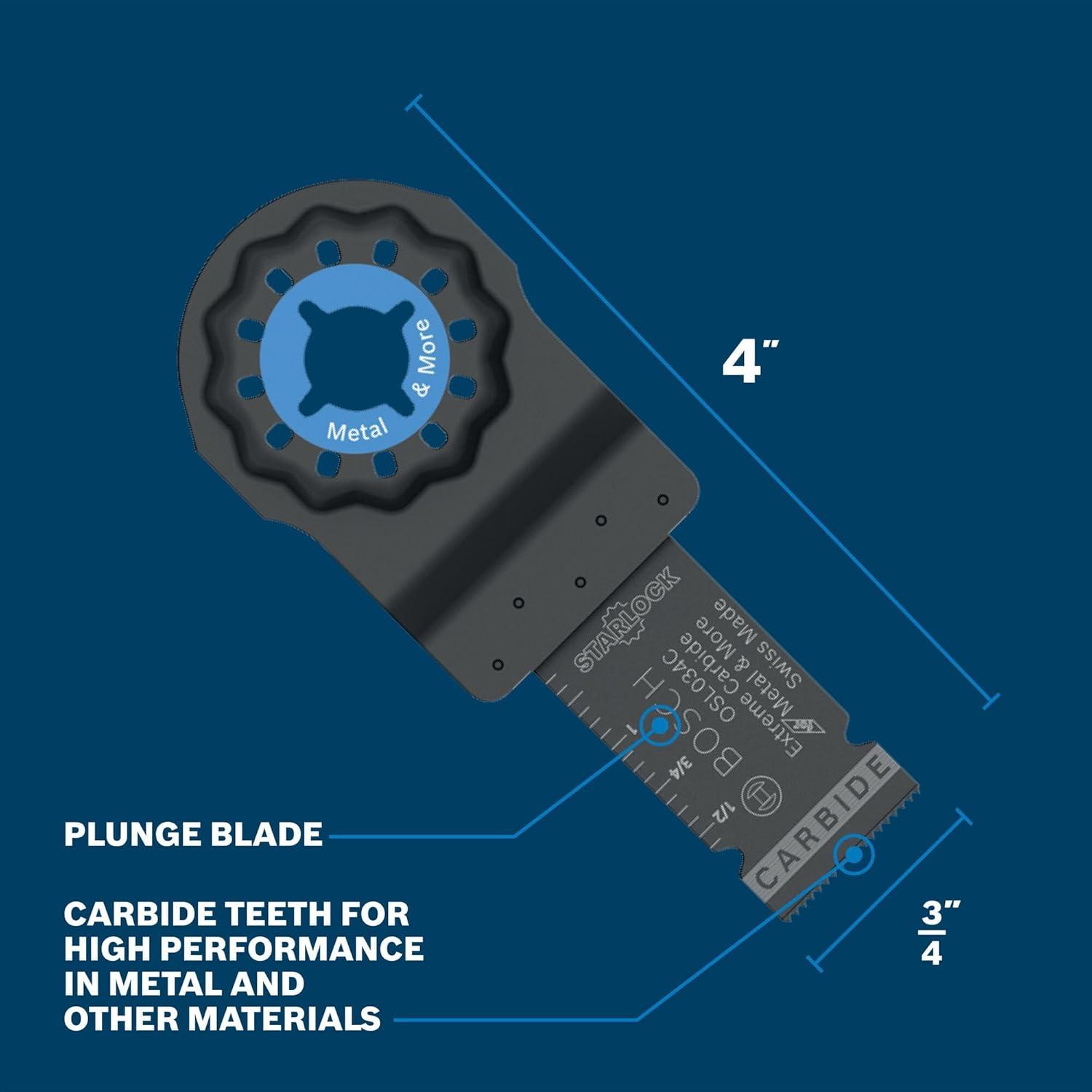 imageBOSCH 114 Inch OSL114C3 Starlock Carbide Plunge Cut Blade 3Pack Professional Oscillating MultiTool Accessory with 3D Fit Interface 30X Longer Life Compatible with OIS Tools34 In