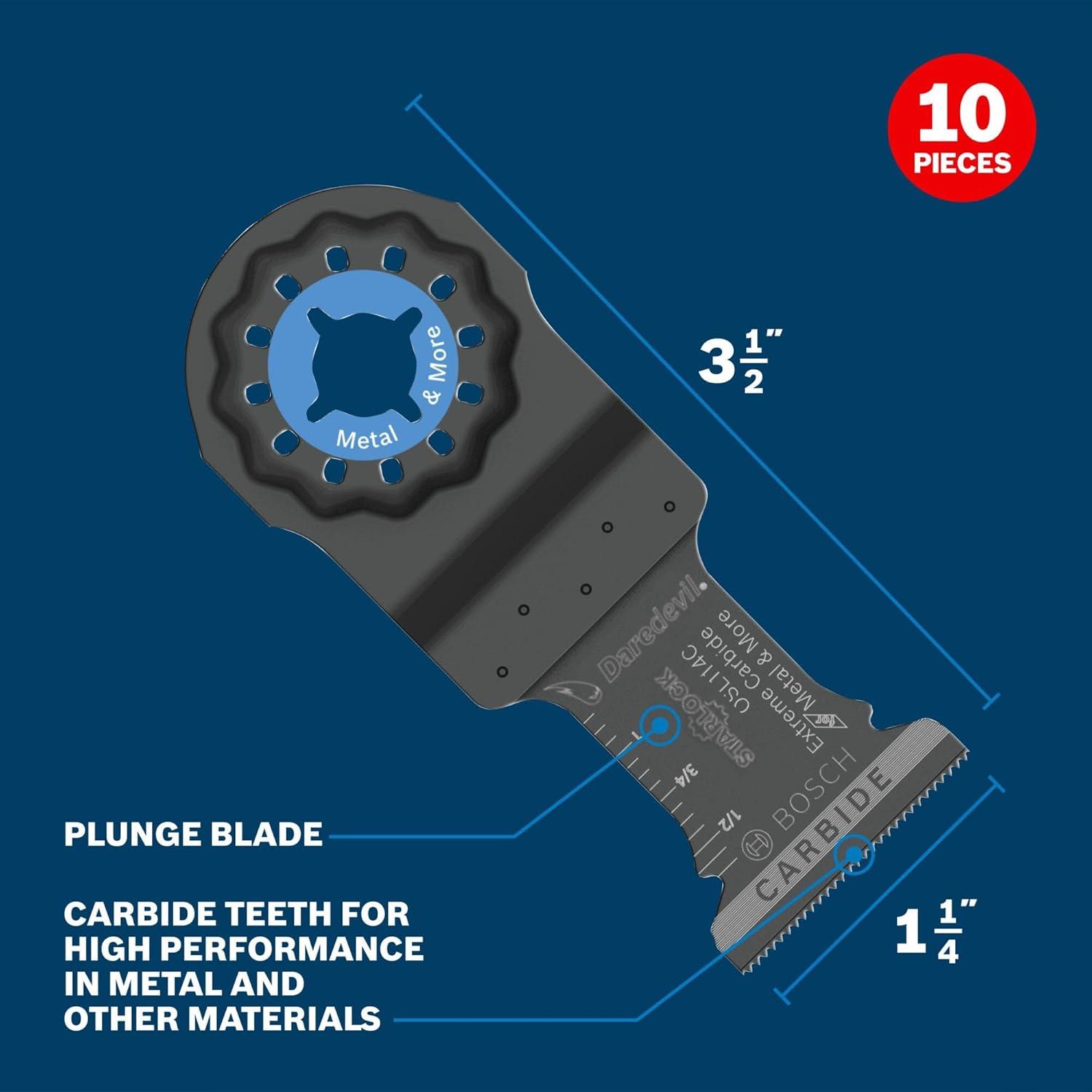 imageBOSCH 114 Inch OSL114C3 Starlock Carbide Plunge Cut Blade 3Pack Professional Oscillating MultiTool Accessory with 3D Fit Interface 30X Longer Life Compatible with OIS Tools114 In
