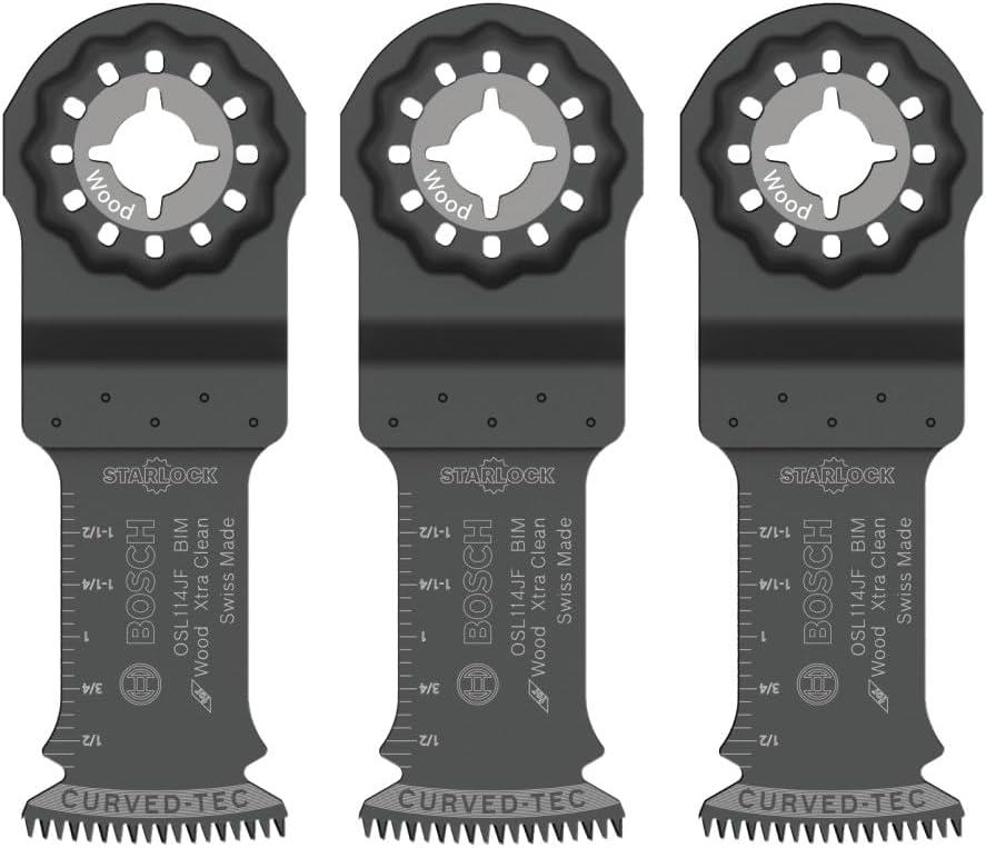 imageBOSCH 114 in OSL114JF3 Starlock Oscillating MultiTool BiMetal Blade 3Pack Professional SwissMade Precision 3D Interface Design Universal Tool Compatibility for Clean Cuts in Hard Wood