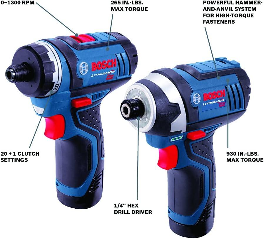 imageBOSCH 12V Max Cordless 2Tool Combo Kit with TwoSpeed Pocket Driver Impact Driver and 2 2 Ah Batteries CLPK27120Combo Kit