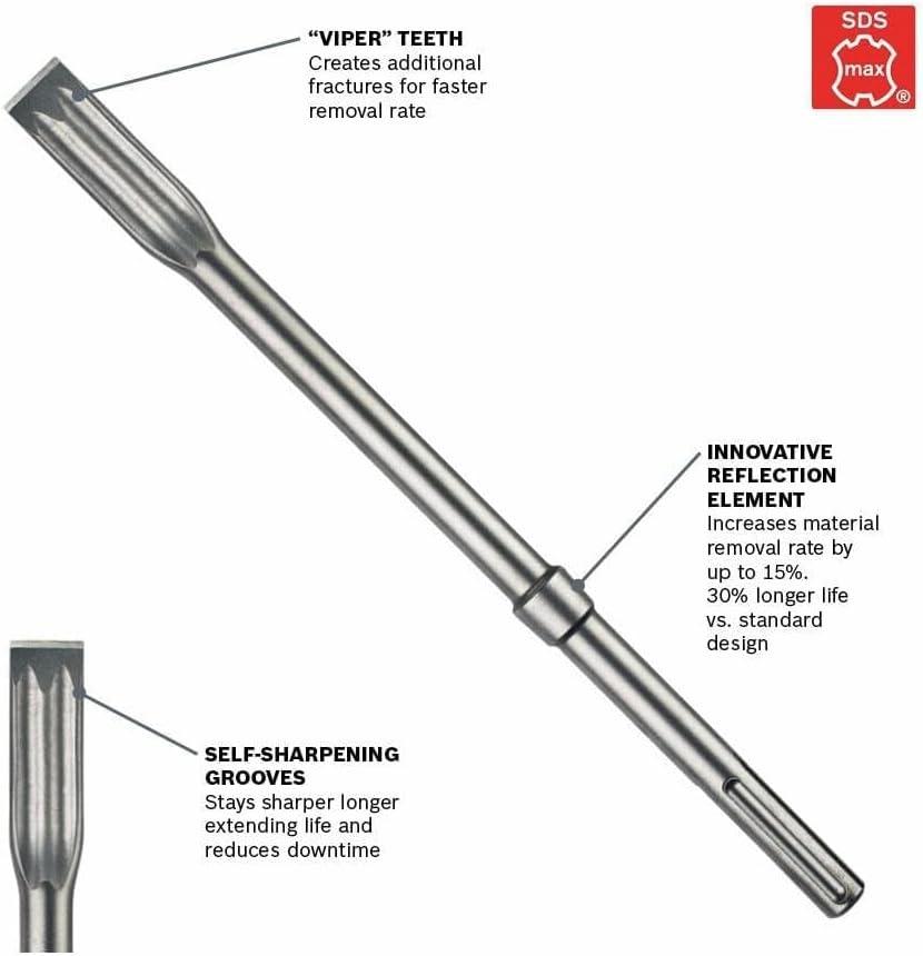 imageBOSCH 2 in x 12 in SDSmax Tile Chisel Hammer Steel HS1915SDS Max Flat Chisel