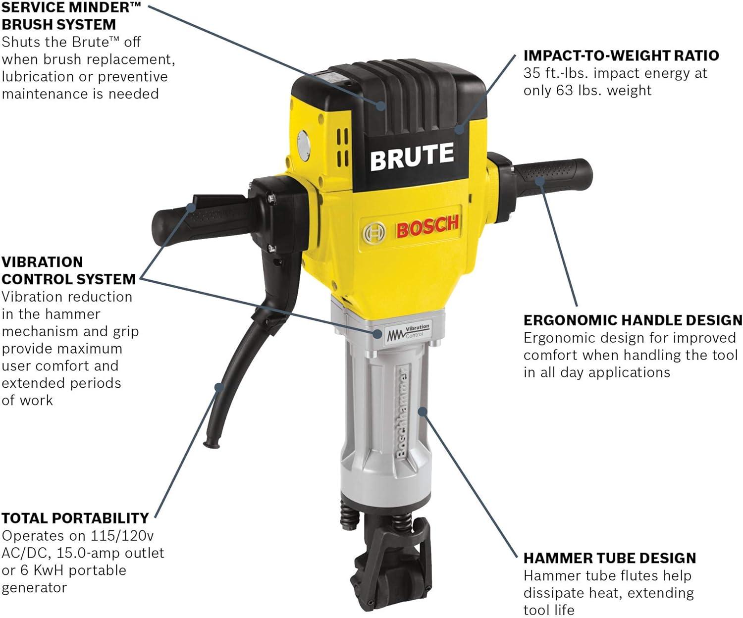 imageBOSCH BH2760VC Brute Breaker Hammer 1000 Blasts Per Minute 35 FtLbs Impact Energy Vibration Control Service Minderbrushes GreasePacked Gearbox Ideal for HeavyDuty Concrete and Asphalt WorkBrute Breaker