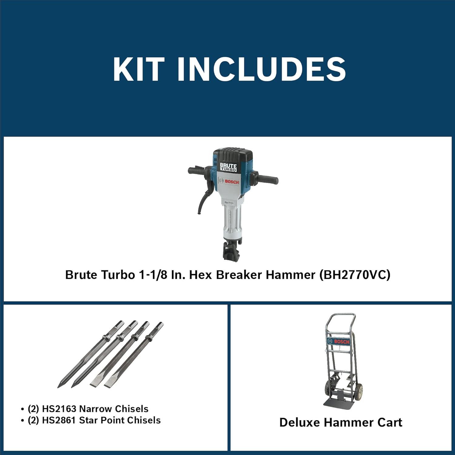 imageBOSCH BH2770VCD 120Volt 118 Hex Breaker Hammer Brute Turbo Deluxe Kit with Deluxe CartHex Breaker Hammer Brute Turbo Deluxe Kit