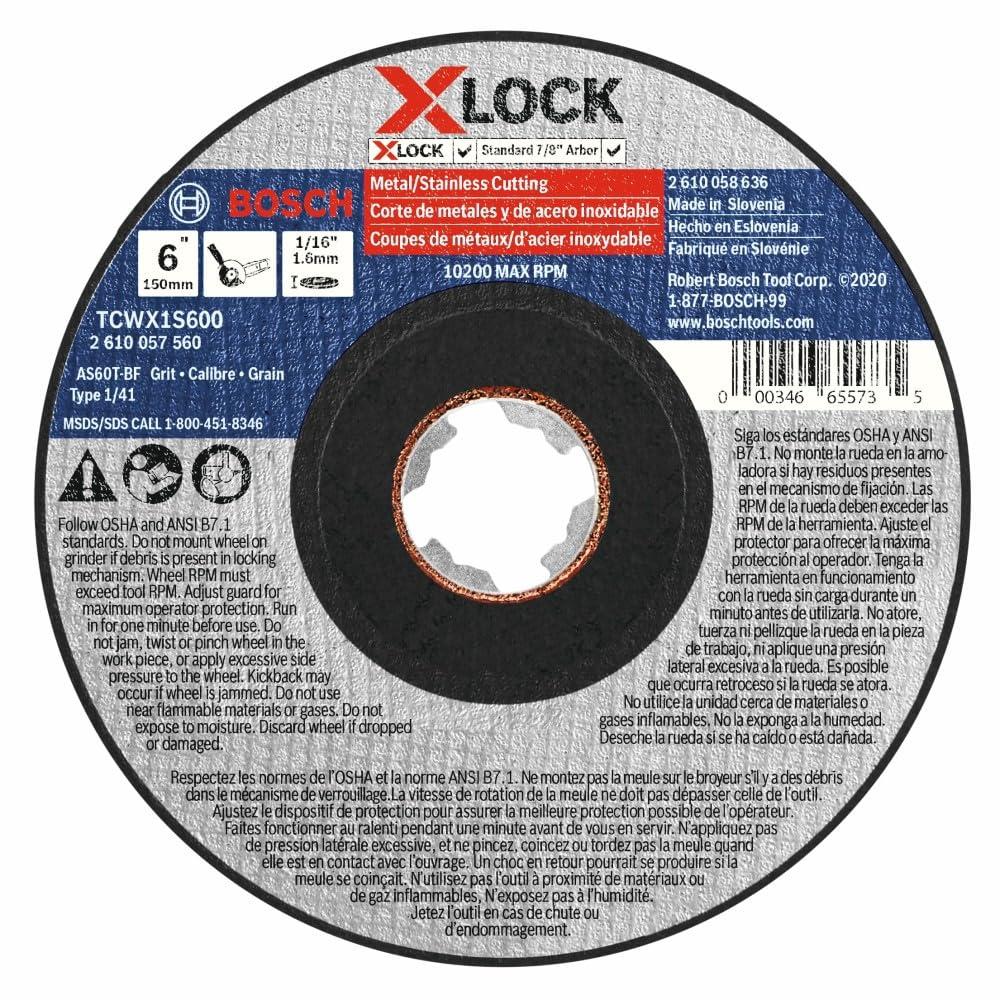 imageBOSCH CWX1M500 5 in x 116 in XLock Masonry Cutting Abrasive Wheel 24 Grit Compatible with 78 in Arbor Type 1A ISO 41 for Applications in Masonry CuttingType 1A MetalStainless