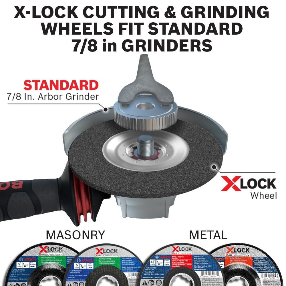 imageBOSCH CWX1M500 5 in x 116 in XLock Masonry Cutting Abrasive Wheel 24 Grit Compatible with 78 in Arbor Type 1A ISO 41 for Applications in Masonry CuttingType 27A MetalStainless