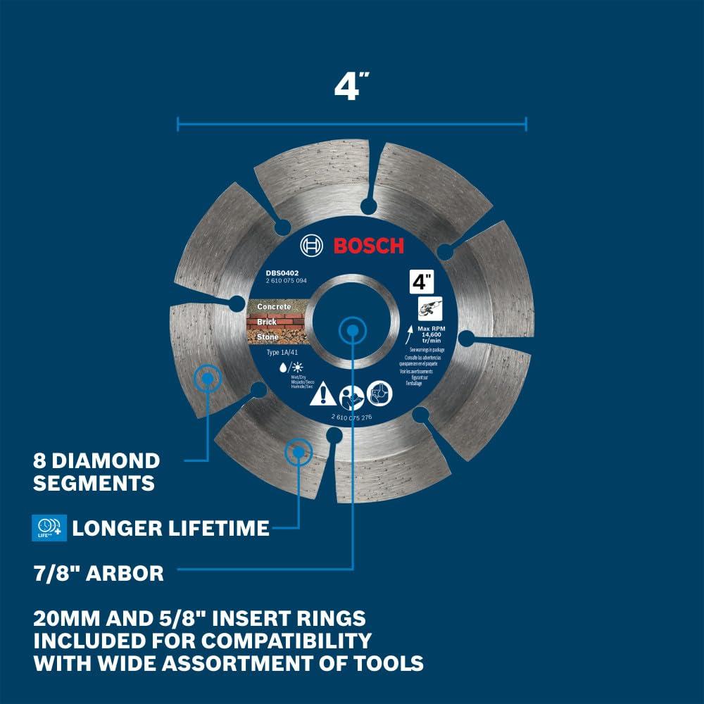 imageBOSCH DBSX04502 412 in XLock Premium Segmented Rim Diamond Blade 5X Faster Change Long Life Concrete Brick Block XLock amp Standard Angle Grinders4 DIAMETER