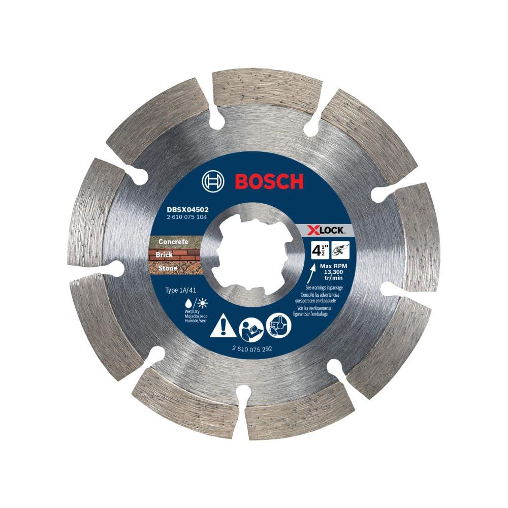 imageBOSCH DBSX04502 412 in XLock Premium Segmented Rim Diamond Blade 5X Faster Change Long Life Concrete Brick Block XLock amp Standard Angle Grinders412 DIAMETER