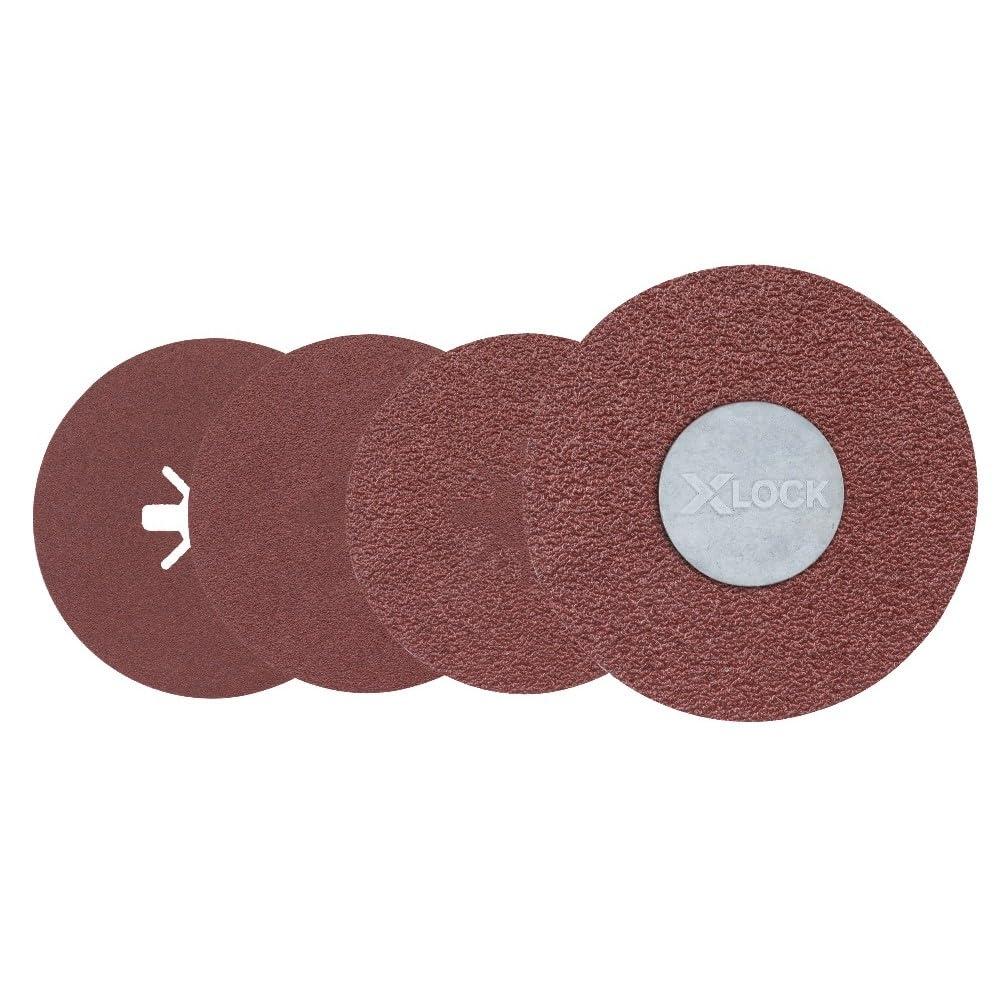 imageBOSCH FBX5100 25Pack 5 In XLOCK Fine Grit Abrasive Fiber Discs 100 Grit Compatible with 78 In Arbor for Applications in Metal Surface Finishing Weld Blending Rust Removal412 in