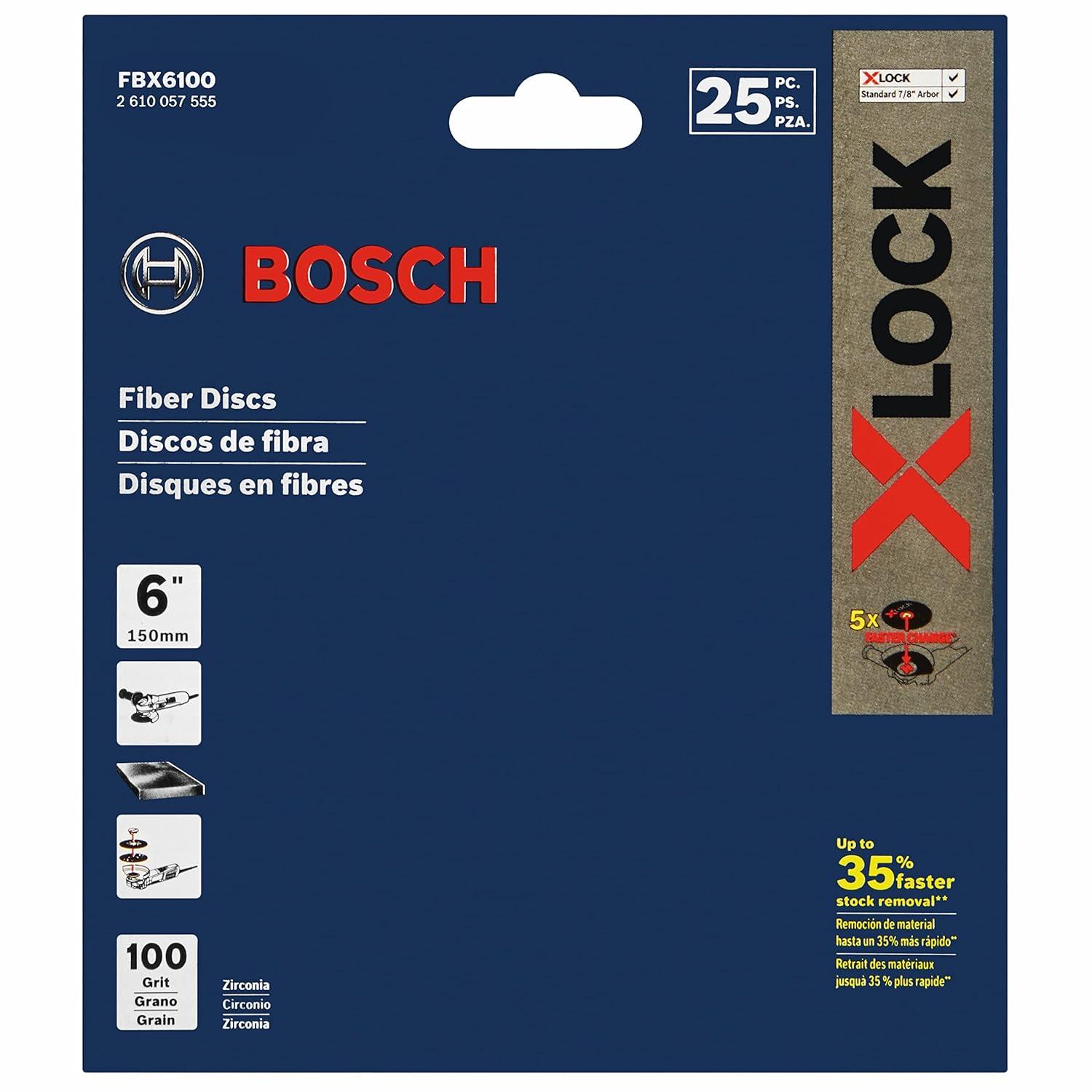 imageBOSCH FBX5100 25Pack 5 In XLOCK Fine Grit Abrasive Fiber Discs 100 Grit Compatible with 78 In Arbor for Applications in Metal Surface Finishing Weld Blending Rust Removal6 In Pack of 2