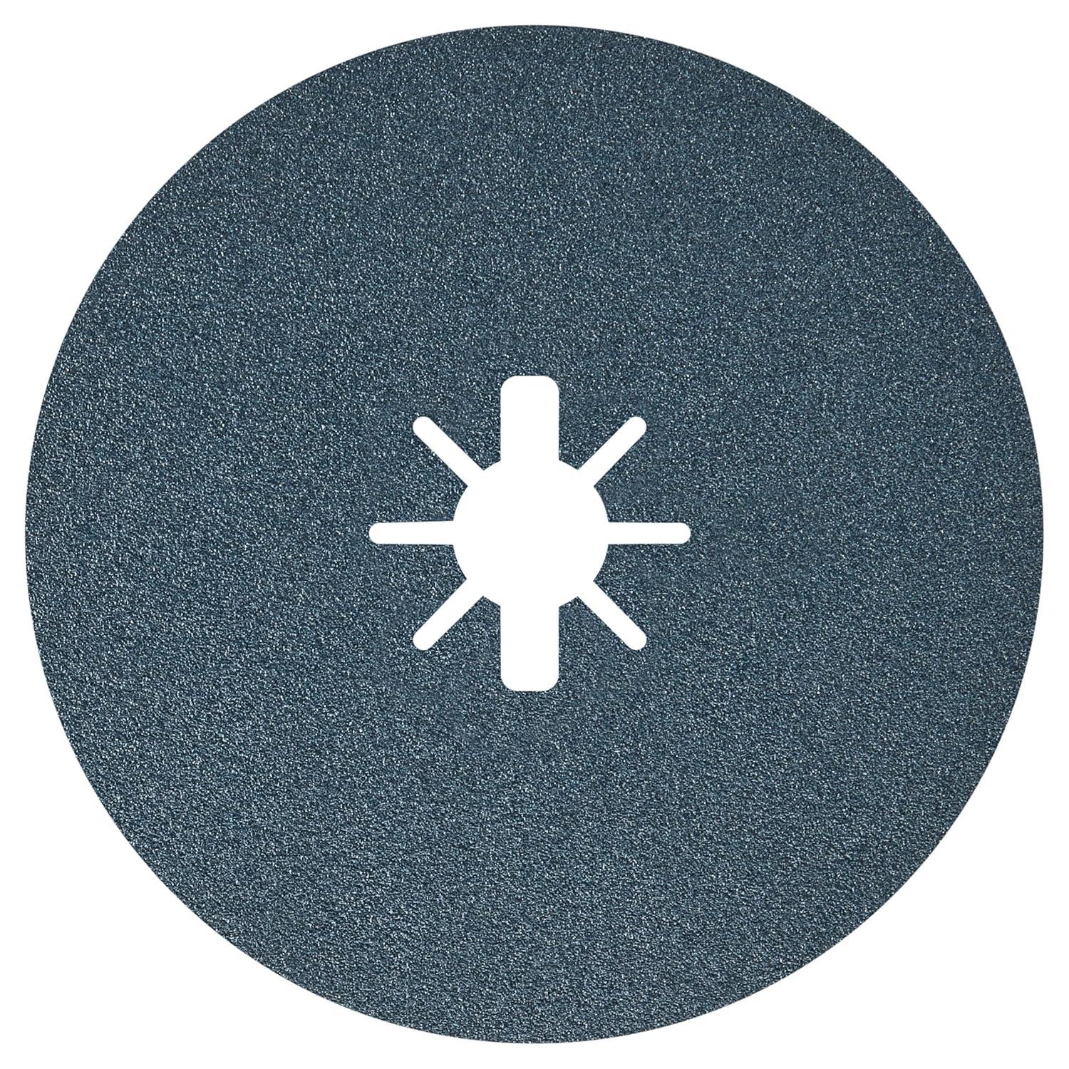 imageBOSCH FBX5100 25Pack 5 In XLOCK Fine Grit Abrasive Fiber Discs 100 Grit Compatible with 78 In Arbor for Applications in Metal Surface Finishing Weld Blending Rust Removal6 In