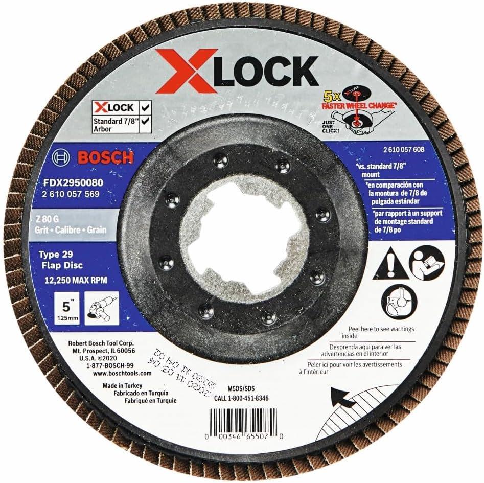 imageBOSCH FDX2750080 1Piece 5 In XLOCK Flap Disc 80 Grit Compatible with 78 In Arbor Type 27 for Applications in Metal Blending and Grinding5 In