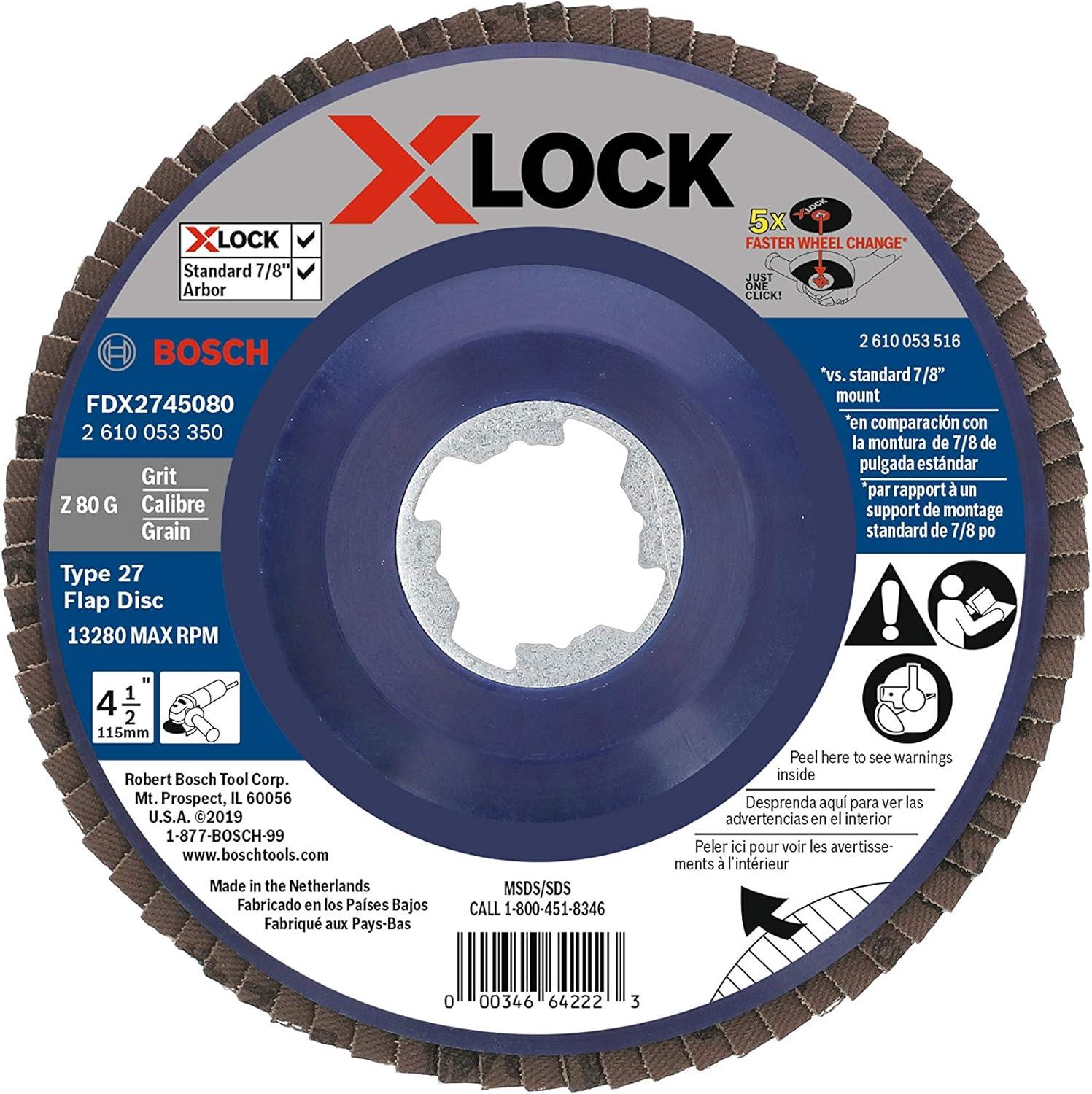 imageBOSCH FDX2750080 1Piece 5 In XLOCK Flap Disc 80 Grit Compatible with 78 In Arbor Type 27 for Applications in Metal Blending and Grinding5 In